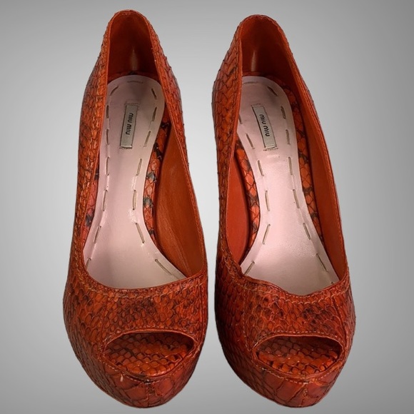 MIU MIU Python Embossed Peek A Boo Toe Heels - Picture 5 of 11